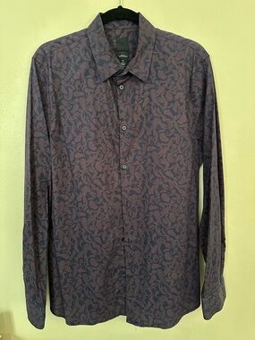 H&M Men's Paisley Long-Sleeve Shirt - Navy & Brown